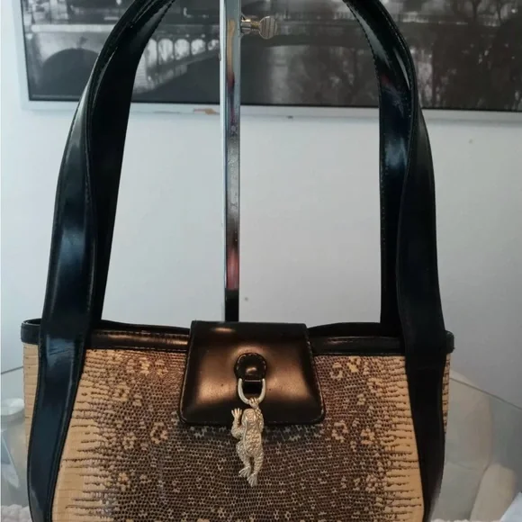 Barry Kiesselstein-Cord Varanus Lizard Exotic Leather Sophisticated Shoulder Bag - Picture 5 of 5